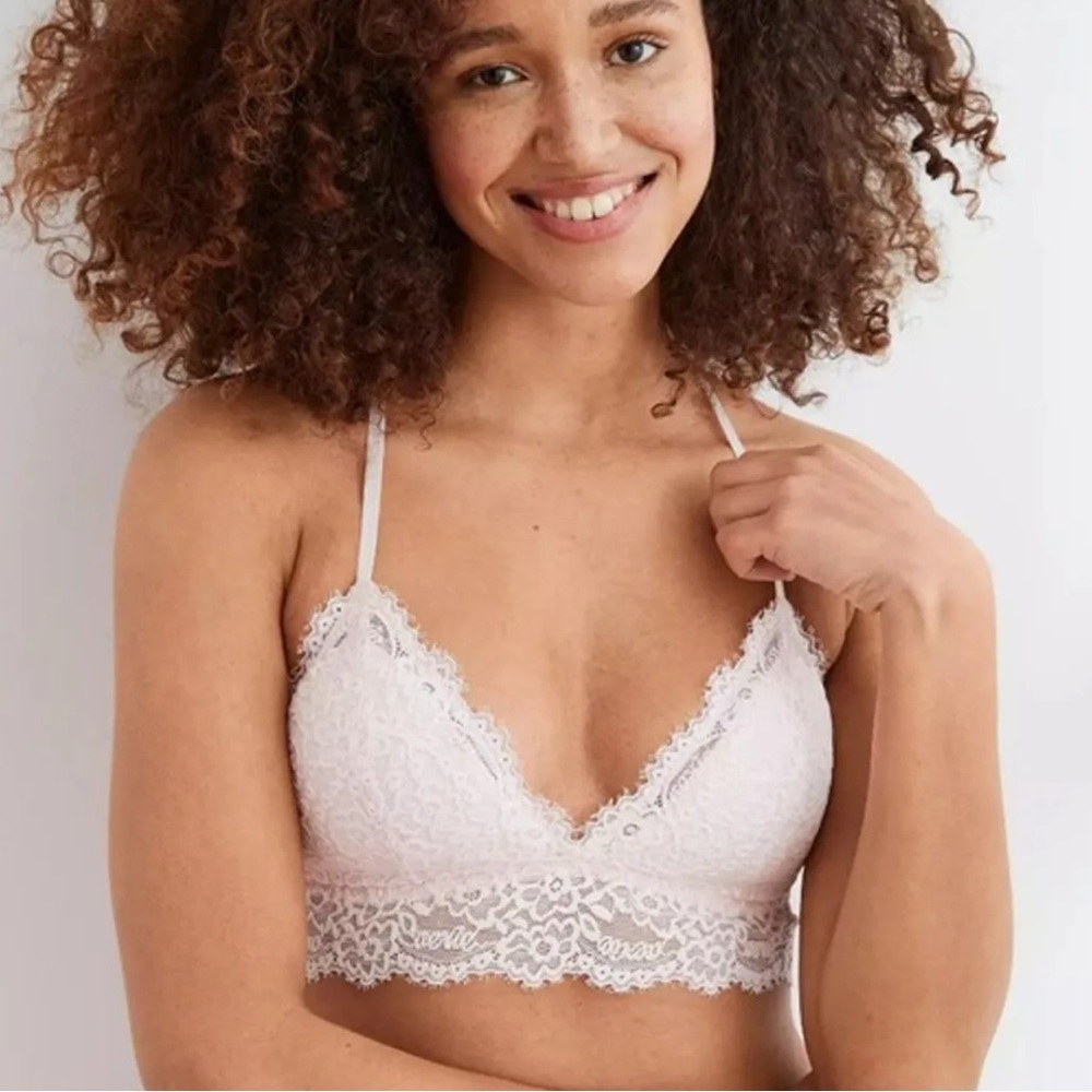 aerie Women’s Lace Padded Triangle Bralette Romantic in Ivory Size L